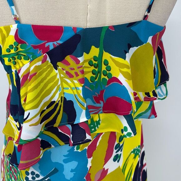 J. Crew Tropical Print Asymmetrical Bright Mini Dress Ruffles Multi 2 - Picture 8 of 13
